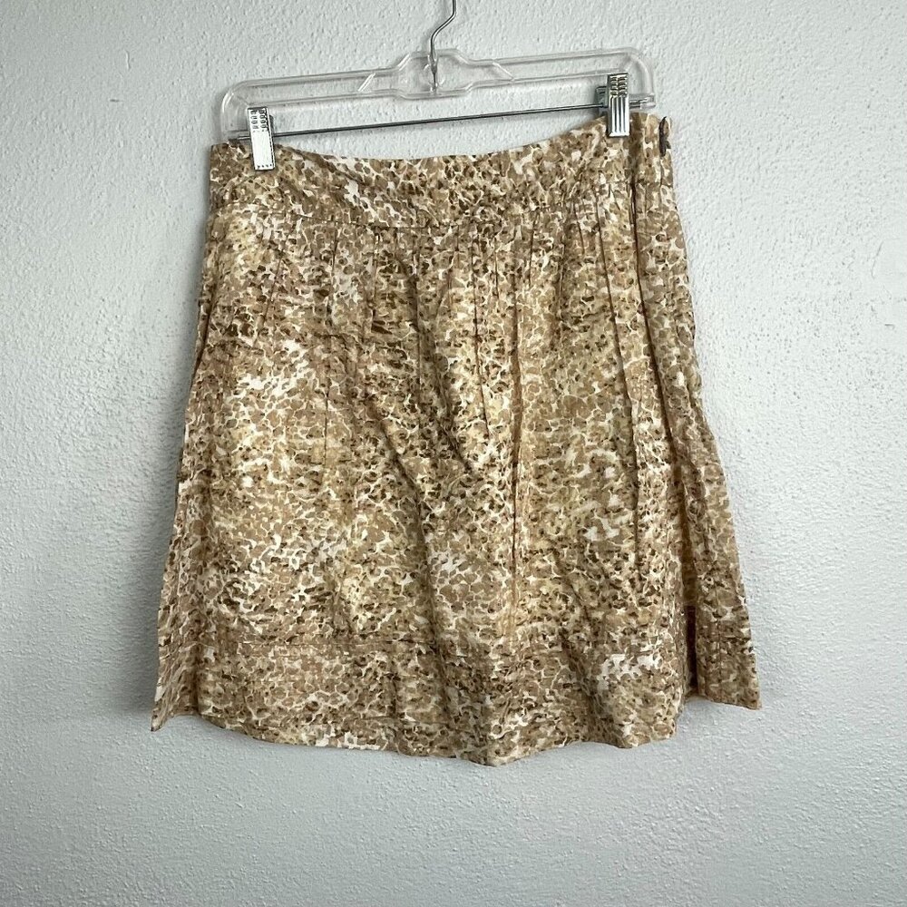 Ann Taylor LOFT Women's Brown Print 100% Cotton Pleated A Line Skirt - Size 2